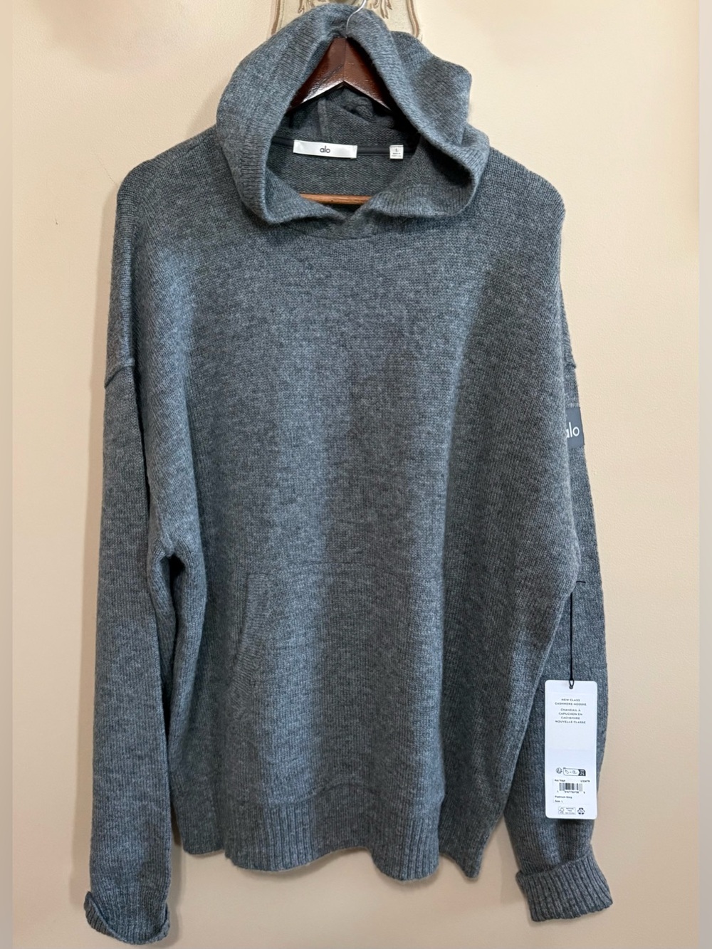 NWT ALO Wool Cashmere New Class Hoodie in Platinum Gray Sz L $348